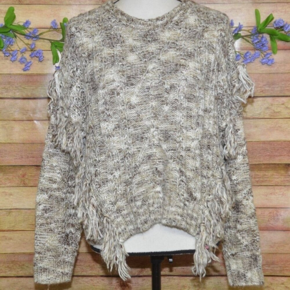 Dear John Ladies Brown Cable Knit Tassel Sweater Size M Pullover Chunky Warm
